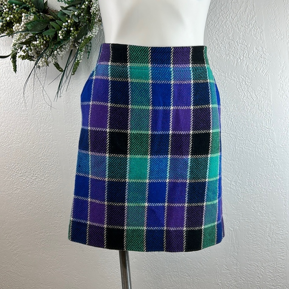 Harold's Blue Purple Green Plaid Wool Skirt